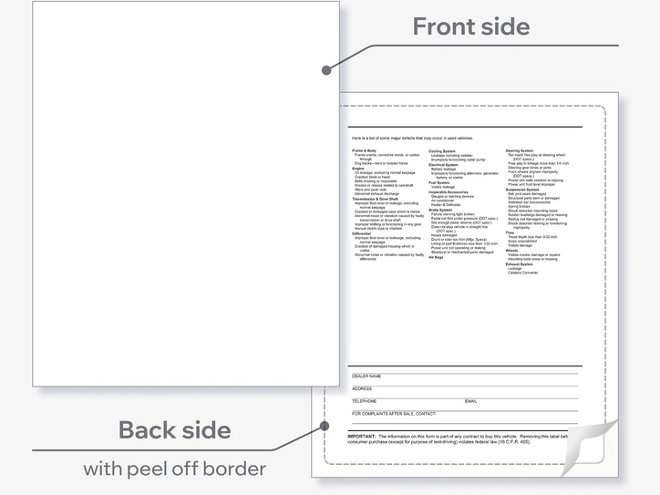 Exterior Buyers Guide Backer Printing Only