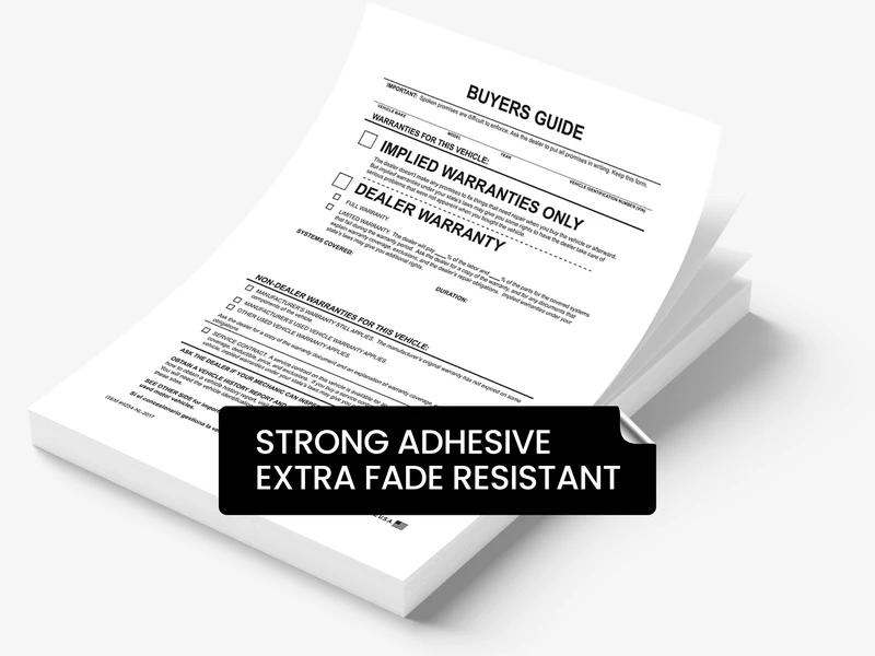 Exterior Buyers Guide Implied Warranty. Strong Adhesive. Extra Fade Resistant